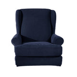 Max Stretch Wing Back Arm Chair Cover 2-Piece Wingback Sofa Slipcover Dark Blue