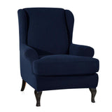 Max Stretch Wing Back Arm Chair Cover 2-Piece Wingback Sofa Slipcover Dark Blue