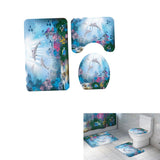 Max Maxb 3Pcs Bathroom Rug Set Bath Rug Mat U Shape Contour Lid Cover Coral Dolphins