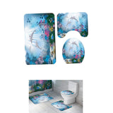 Max Maxb 3Pcs Bathroom Rug Set Bath Rug Mat U Shape Contour Lid Cover Coral Dolphins