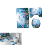 Max Maxb 3Pcs Bathroom Rug Set Bath Rug Mat U Shape Contour Lid Cover Coral Dolphins