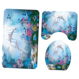 Max Maxb 3Pcs Bathroom Rug Set Bath Rug Mat U Shape Contour Lid Cover Coral Dolphins