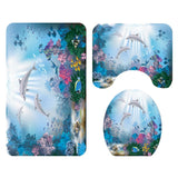 Max Maxb 3Pcs Bathroom Rug Set Bath Rug Mat U Shape Contour Lid Cover Coral Dolphins