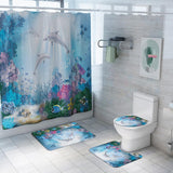 Max Maxb 3Pcs Bathroom Rug Set Bath Rug Mat U Shape Contour Lid Cover Coral Dolphins