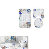 Max 3Pcs Bathroom Rug Set Bath Rug Mat U Shape Contour Lid Cover Starfish Shells