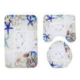 Max 3Pcs Bathroom Rug Set Bath Rug Mat U Shape Contour Lid Cover Starfish Shells