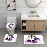 Max 3Pcs Bathroom Rug Set Bath Rug Mat U Shape Contour Lid Cover Purple Lotus