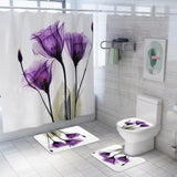 Max 3Pcs Bathroom Rug Set Bath Rug Mat U Shape Contour Lid Cover Purple Lotus