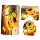 Max 3Pcs Bathroom Rug Set Bath Rug Mat U Shape Contour Lid Cover Sunflower