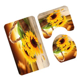 Max 3Pcs Bathroom Rug Set Bath Rug Mat U Shape Contour Lid Cover Sunflower