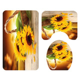 Max 3Pcs Bathroom Rug Set Bath Rug Mat U Shape Contour Lid Cover Sunflower