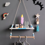 Max Wooden Handicraft Pine Single-layer Partition Shelf + Clothes Hanger Blue