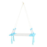 Max Wood Hanging Shelf Wall Swing Storage Floating Rack Tassel Rope Shelf Blue