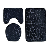 Max 3 Pieces Bathroom Set Non-slip Bath Mat Contour Rug Toilet Lid Cover  Black