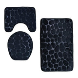 Max 3 Pieces Bathroom Set Non-slip Bath Mat Contour Rug Toilet Lid Cover  Black