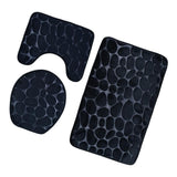 Max 3 Pieces Bathroom Set Non-slip Bath Mat Contour Rug Toilet Lid Cover  Black