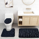 Max 3 Pieces Bathroom Set Non-slip Bath Mat Contour Rug Toilet Lid Cover  Black