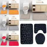 Max 3 Pieces Bathroom Set Non-slip Bath Mat Contour Rug Toilet Lid Cover  Black