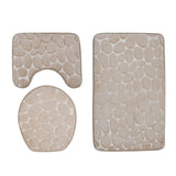 Max 3 Pieces Bathroom Set Non-slip Bath Mat Contour Rug Toilet Lid Cover  Beige