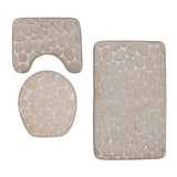 Max 3 Pieces Bathroom Set Non-slip Bath Mat Contour Rug Toilet Lid Cover  Beige