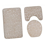 Max 3 Pieces Bathroom Set Non-slip Bath Mat Contour Rug Toilet Lid Cover  Beige