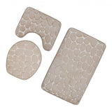 Max 3 Pieces Bathroom Set Non-slip Bath Mat Contour Rug Toilet Lid Cover  Beige