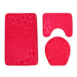 Max 3 Pieces Bathroom Set Non-slip Bath Mat Contour Rug Toilet Lid Cover  Rosy