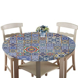 Max Stretch Round Dining Table Top Cover Waterproof Tablecloth Floral Diagram