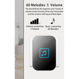 Maxbell Wireless Chime Doorbell 60 Melodies 1 Transmitter +1 US Plug-in Receiver