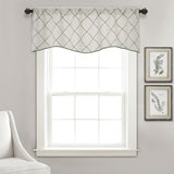 Max Embroidered Grid Valance Curtain Short Coffee Curtain White_B 52x18inch