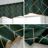 Max Embroidered Grid Valance Curtain Short Coffee Curtain Dark Green_A 52x18inch