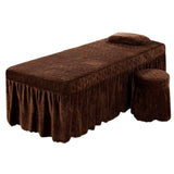 Thicken Spa Bed Valance Sheet Cover with Face Breath Hole Brown