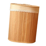 Max Bamboo Woven Foldable Storage Bin Oval Laundry Basket with Lid