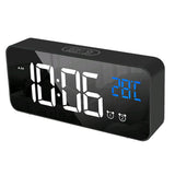 Max Multipurpose Full LED HD Mute Bedside Mirror Electronic Alarm Clock Black