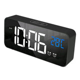 Max Multipurpose Full LED HD Mute Bedside Mirror Electronic Alarm Clock Black