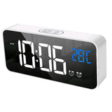 Max Multipurpose Full LED HD Mute Bedside Mirror Electronic Alarm Clock White