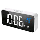 Max Multipurpose Full LED HD Mute Bedside Mirror Electronic Alarm Clock White