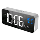 Max Multipurpose Full LED HD Mute Bedside Mirror Electronic Alarm Clock Silver