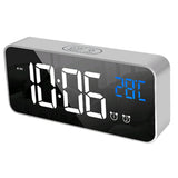 Max Multipurpose Full LED HD Mute Bedside Mirror Electronic Alarm Clock Silver