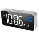 Max Multipurpose Full LED HD Mute Bedside Mirror Electronic Alarm Clock Silver