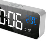 Max Multipurpose Full LED HD Mute Bedside Mirror Electronic Alarm Clock Silver