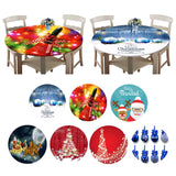 Xmas Theme Waterproof Tablecloth for Round Table 1.2m Dia Elk Santa