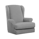 Max Jacquard Stretch Wing Back Armchair Cover Wingback Sofa Slipcover Light Grey