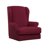 Max Jacquard Stretch Wing Back Armchair Cover Wingback Sofa Slipcover Wine Red