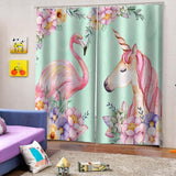 Max Flamingos and Unicorns Bedroom Window Drape 2 Panel Set 140x100cm(55x40inch)