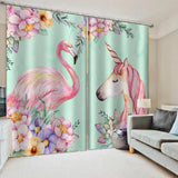 Max Flamingos and Unicorns Bedroom Window Drape 2 Panel Set 140x100cm(55x40inch)