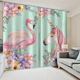 Max Flamingos and Unicorns Bedroom Window Drape 2 Panel Set 170x200cm(67x79inch)