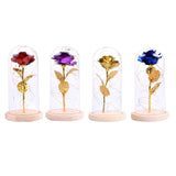 Maxbell Rose In Glass Dome Wooden Base Led Flower Lamps Purple