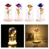 Maxbell Rose In Glass Dome Wooden Base Led Flower Lamps Purple