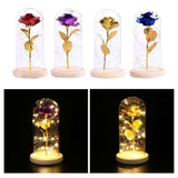 Maxbell Rose In Glass Dome Wooden Base Led Flower Lamps Purple
